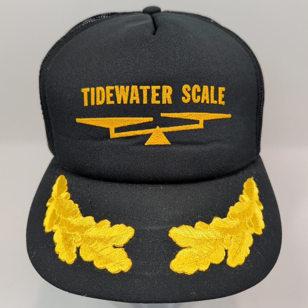 Tidewater Scale Yupoong Trucker Hat Black Snapback Yellow Embroidery Gold Leaves